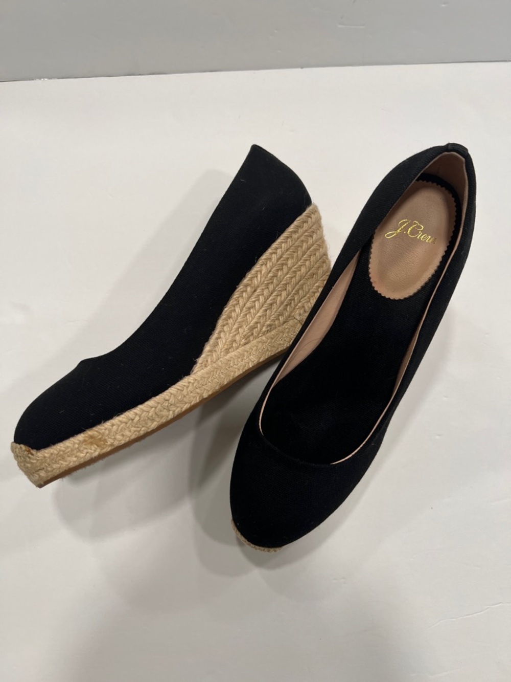 J. Crew Black Canvas Espadrille Wedge Pumps size 81/2